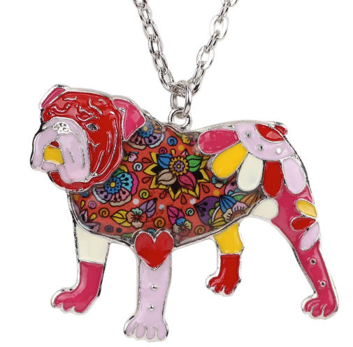 Bulldog Jewelry - English Bulldog Necklace- Bulldog Art - Bulldog Watercolor - Bulldog Figurine- FREE Shipping