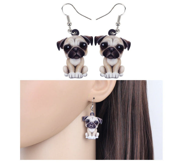 Pug Jewelry - Pug Necklace- Pug Art - Pug Earrings - FREE Shipping