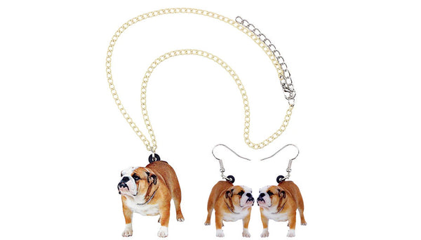 Bulldog Jewelry - Bulldog Necklace- Bulldog Art - Bulldog Earrings - Bulldog Jewelry Set- FREE Shipping
