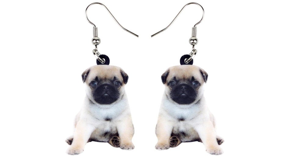 Pug Jewelry - Pug Necklace- Pug Art - Pug Earrings - FREE Shipping