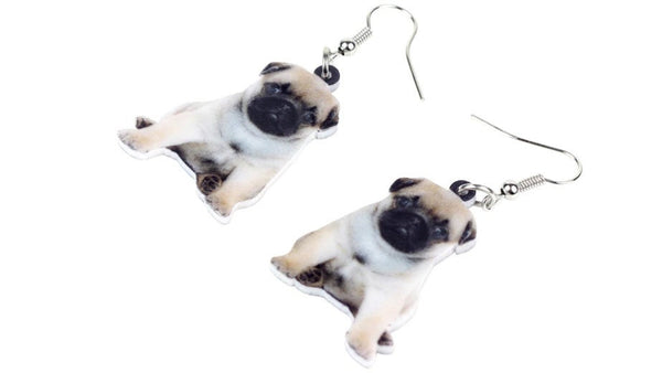 Pug Jewelry - Pug Necklace- Pug Art - Pug Earrings - FREE Shipping