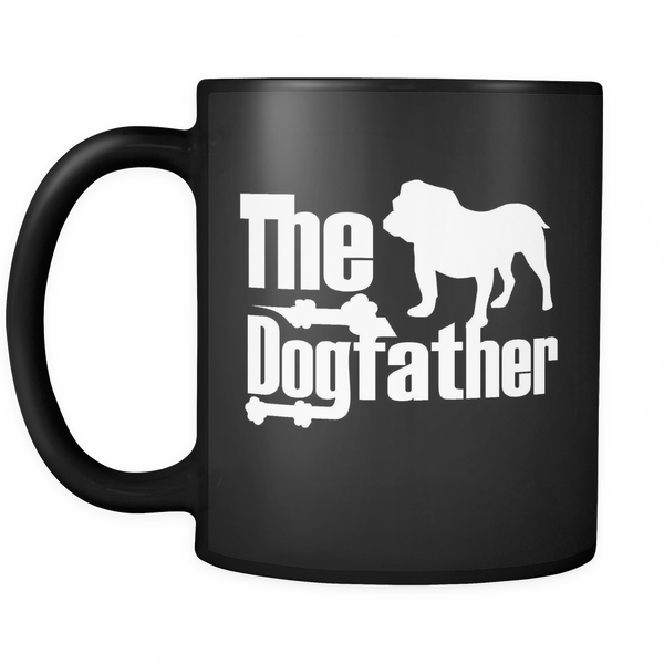 The Dogfather Bulldog 11oz Black Coffee Mug - English/England Bulldog Pet Owner Rescue Gift