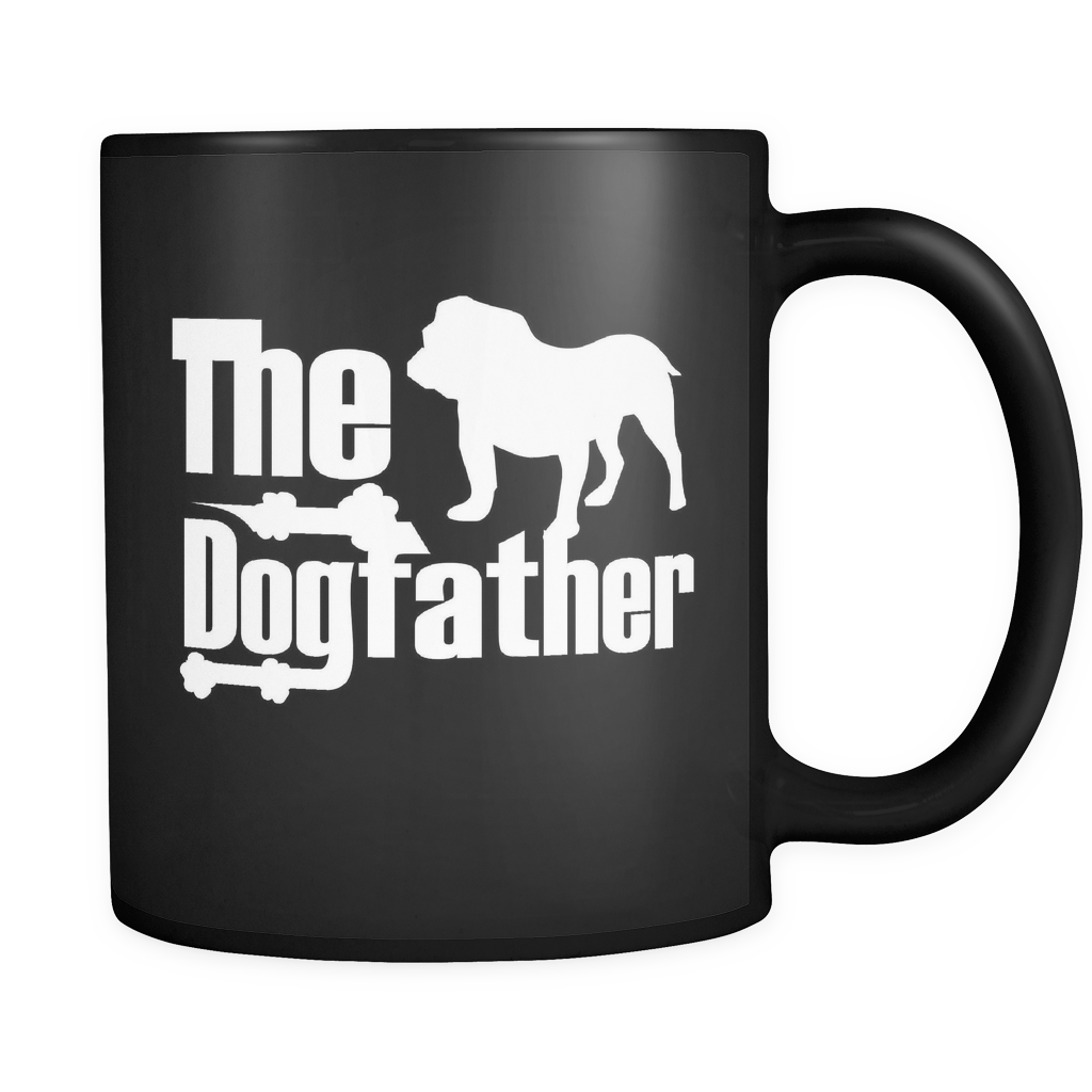 The Dogfather Bulldog 11oz Black Coffee Mug - English/England Bulldog Pet Owner Rescue Gift