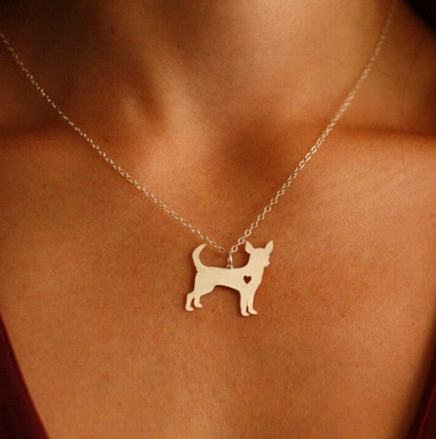 Cute Chihuahua Sterling Silver/14k Gold Plated Heart Pendant and 18" Necklace