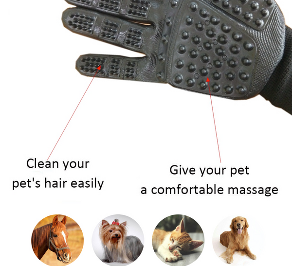 Compawions Grooming Gloves Version2 - Left and Right - Enhanced Five Finger Design - For Cats, Dogs & Horses - Your Pet Will Love It - FREE Shipping
