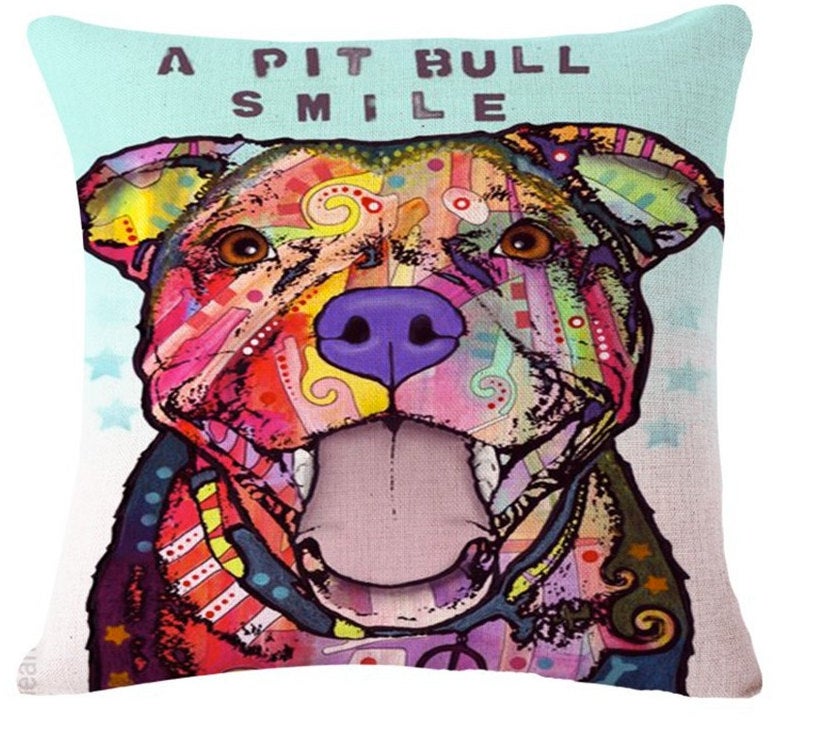 Pitbull Pillow- A Pit Bull Smile - Throw Pillow COVER Pit Bull Pitbull - Pitbull Painting - Pitbull Art - Pitbull Fabric - Pitbull Mom