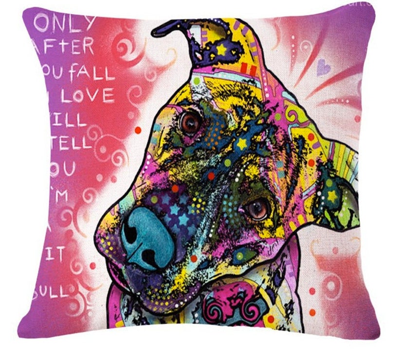 Pitbull Pillow- Only After You Fall In Love With Me - Throw Pillow COVER Pit Bull Painting - Pitbull Art - Pitbull Fabric - Pitbull Mom