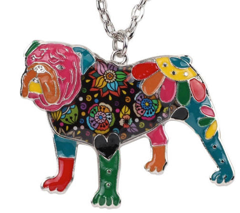 Bulldog Jewelry - English Bulldog Necklace- Bulldog Art - Bulldog Watercolor - Bulldog Figurine- FREE Shipping