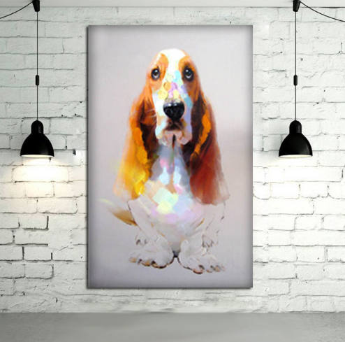 Basset Hound Art - Hound Painting - Bassett Hound Unique Oil Painted - Hound Dog Oil Handpainted Canvas Painting- FREE Shipping