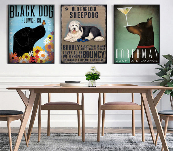 Assorted Coffee Dog Canvas Painting- Vintage Dog Paintings - Dog Art FREE Shipping