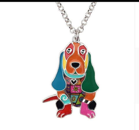 Basset Hound Dog Jewelry - Basset Hound Necklace- Basset Hound Art - Basset Hound Watercolor - Basset Hound Figurine- FREE Shipping