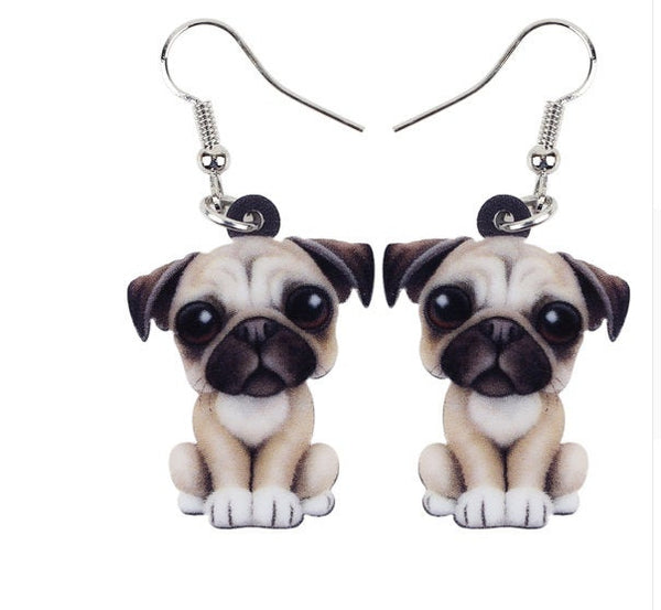 Pug Jewelry - Pug Necklace- Pug Art - Pug Earrings - FREE Shipping