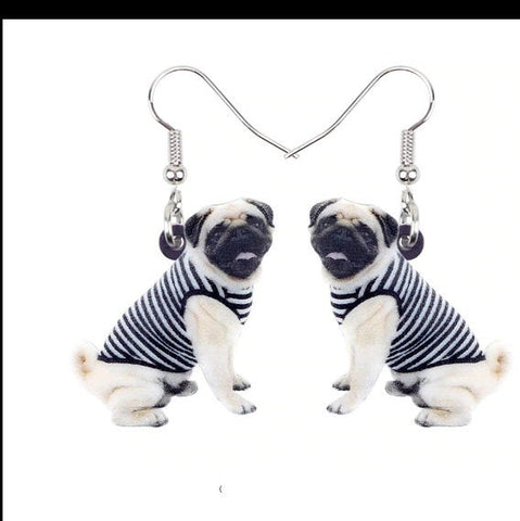 Pug Jewelry - Pug Necklace- Pug Art - Pug Earrings - FREE Shipping
