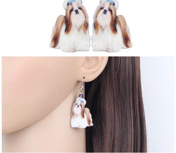 Shih Tzu Jewelry - Chinese Shih Tzu Necklace- Pug Art - Shih Tzu Earrings - FREE Shipping