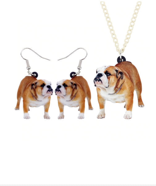 Bulldog Jewelry - Bulldog Necklace- Bulldog Art - Bulldog Earrings - Bulldog Jewelry Set- FREE Shipping