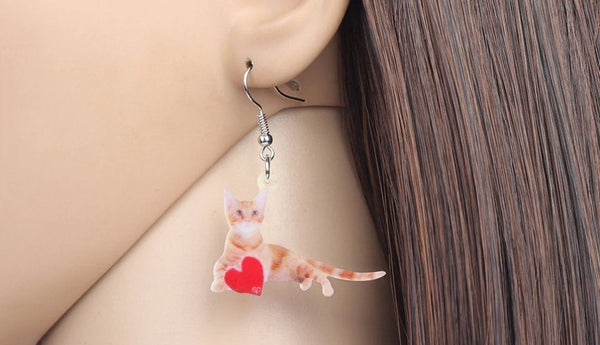 Cat with Heart Jewelry - Cat Necklace- Cat Art - Cat Earrings - Cat Jewelry FREE Shipping