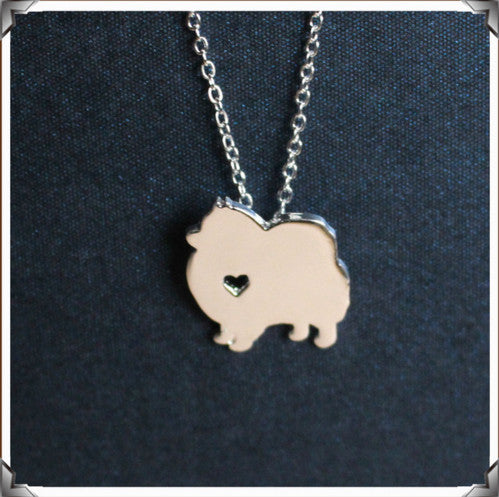 Cute Pomeranian Sterling Silver Heart Pendant and 18" Necklace