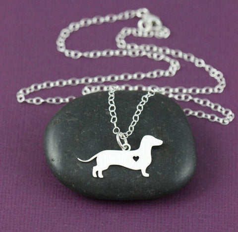 Dachshund Silver Plated Heart Pendant and 18" Necklace